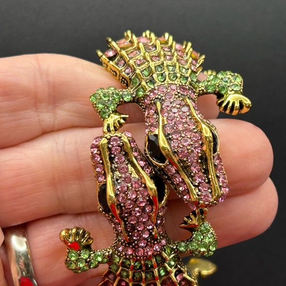 Kenneth Jay Lane Pink and Green Reptile Bangle Bracelet - Picture 2 of 7